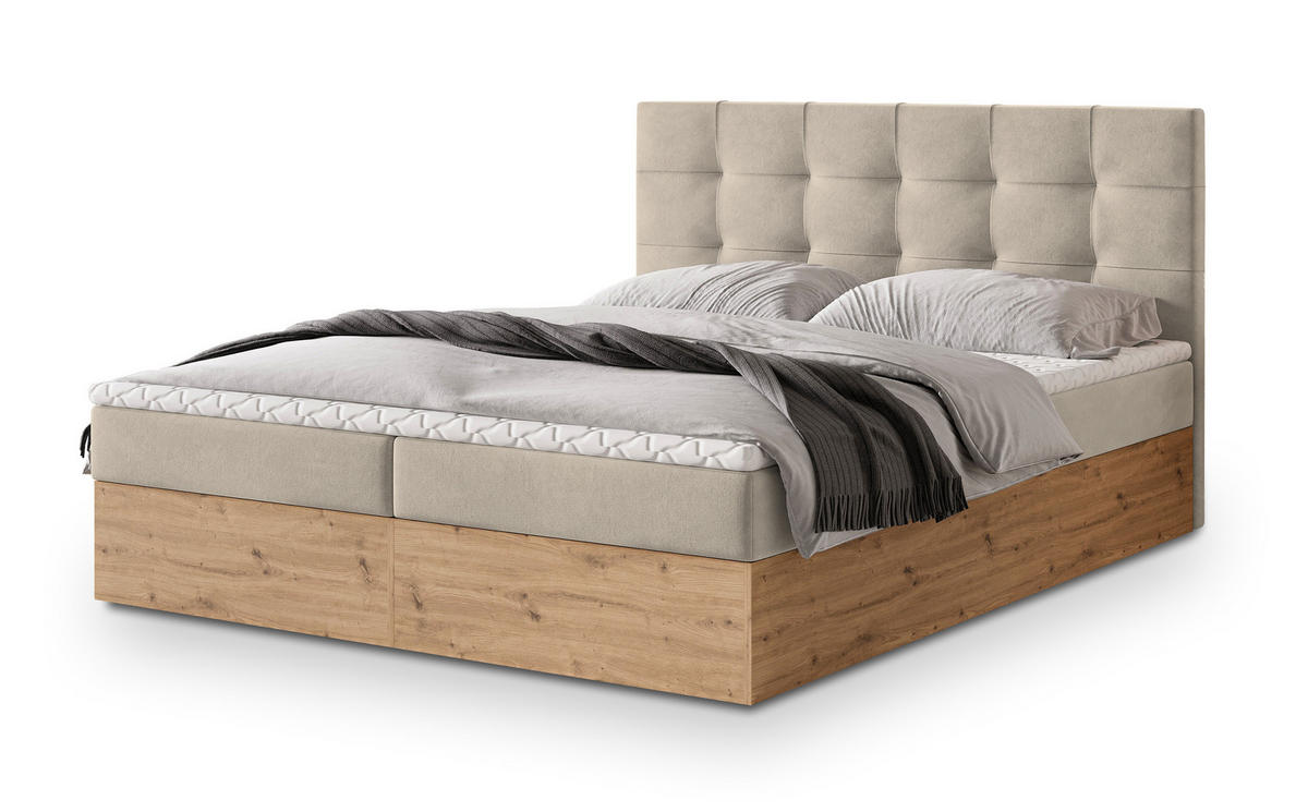 POSTEL BOXSPRING MOLVEN 160x200 cm, s matrací a úložným prostorem, béžová - béžová, kompozitní dřevo/textil (160/200cm) - MASSENO