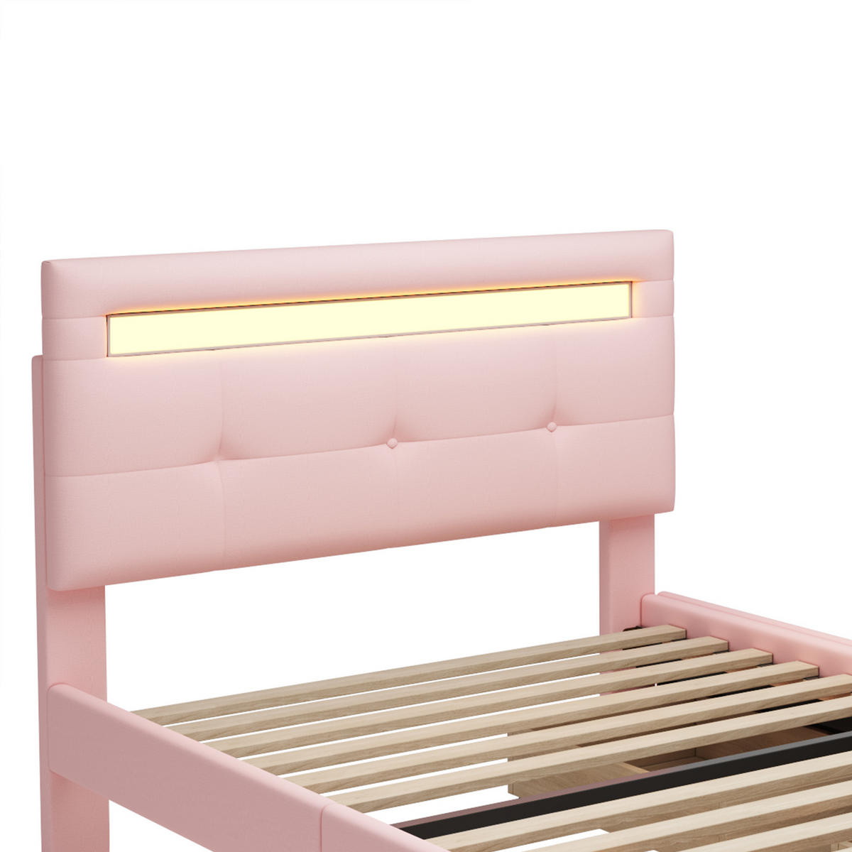 KINDERBETT 90/200 cm DE-01698, in Rosa, mit LED-Leuchten und 2 Schubladen - Pink, Metall (90/200cm) - ComfortXL
