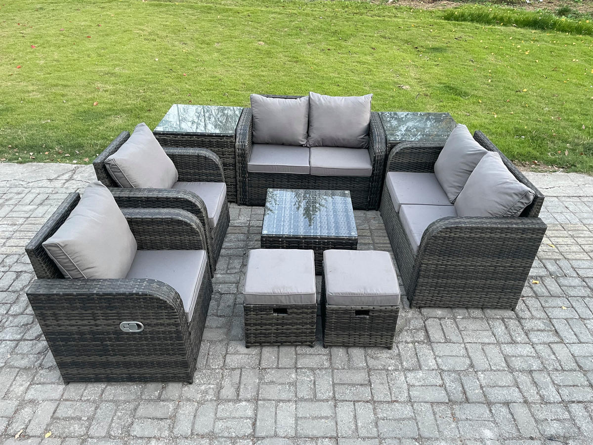 GARTENMÖBELGARNITUR Polyrattan Dunkelgrau 8-Sitzer - Dunkelgrau, Metall - Fimous
