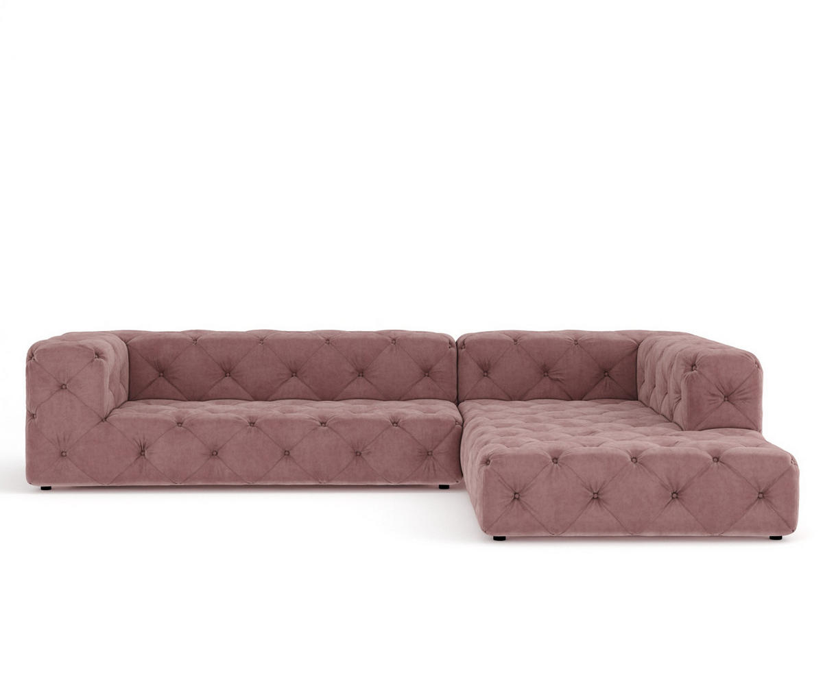 ECKSOFA Cosimo Rosa Samtstoff - Schwarz/Rosa, Holz/Holzwerkstoff (325/228cm) - Maison de Reve