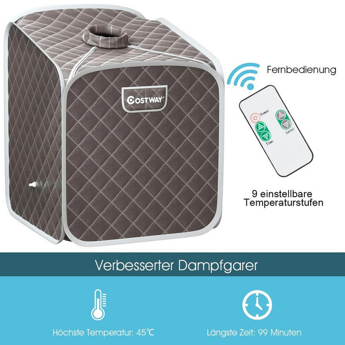 AMPFSAUNA Tragbare grau - Grau, Textil (85/106/84cm) - COSTWAY