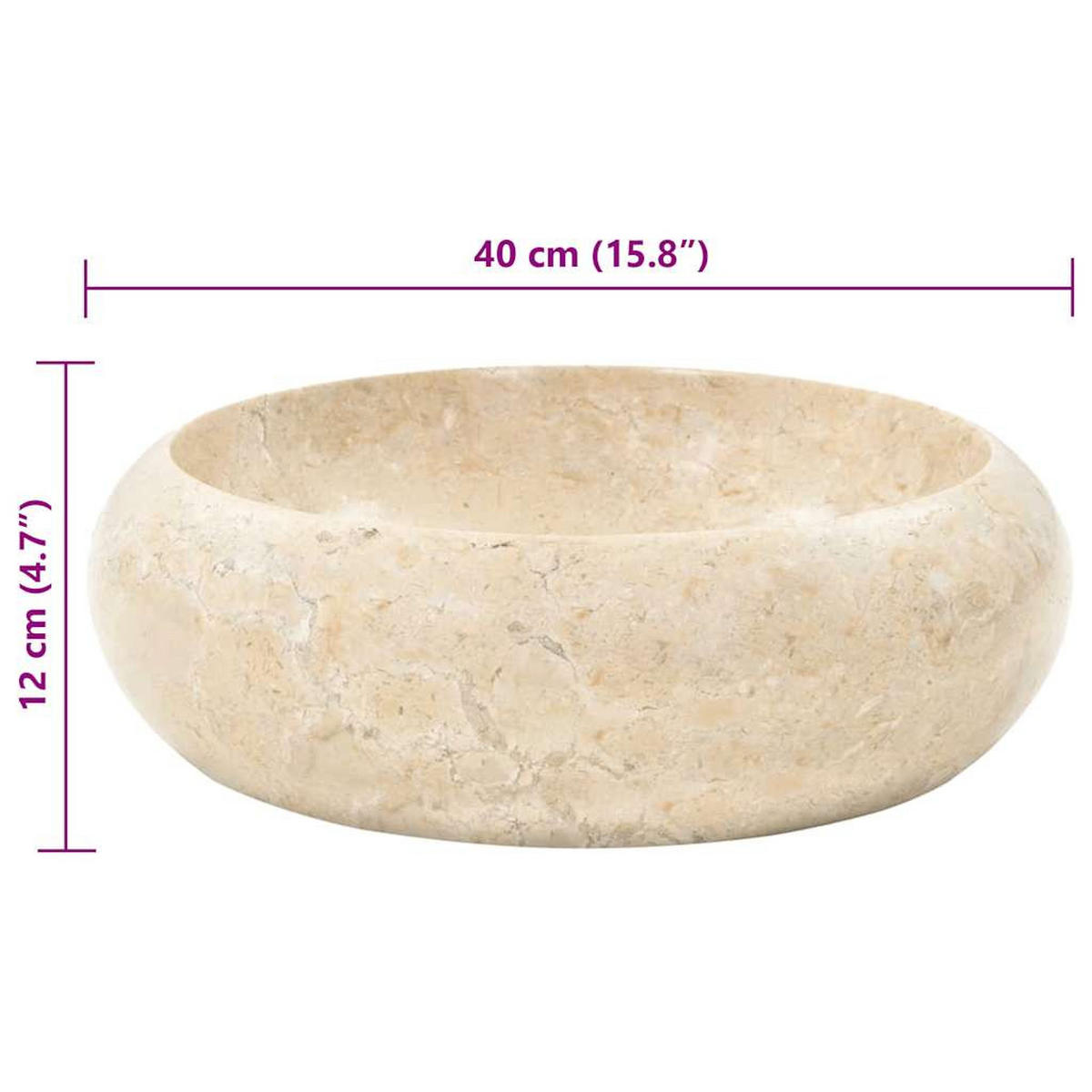 WASCHBECKEN 40/12 Cm Marmor Creme - Creme, Stein (40/12/40cm) - vidaXL