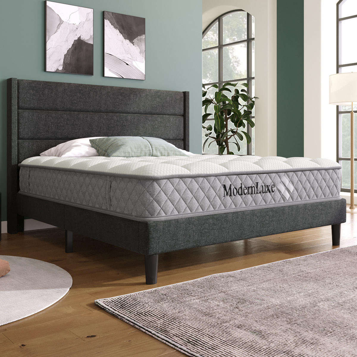 BETT mit Matratze 140x200 cm Leinen Dunkelgrau - Dunkelgrau, Metall (140/200cm) - Meubliv