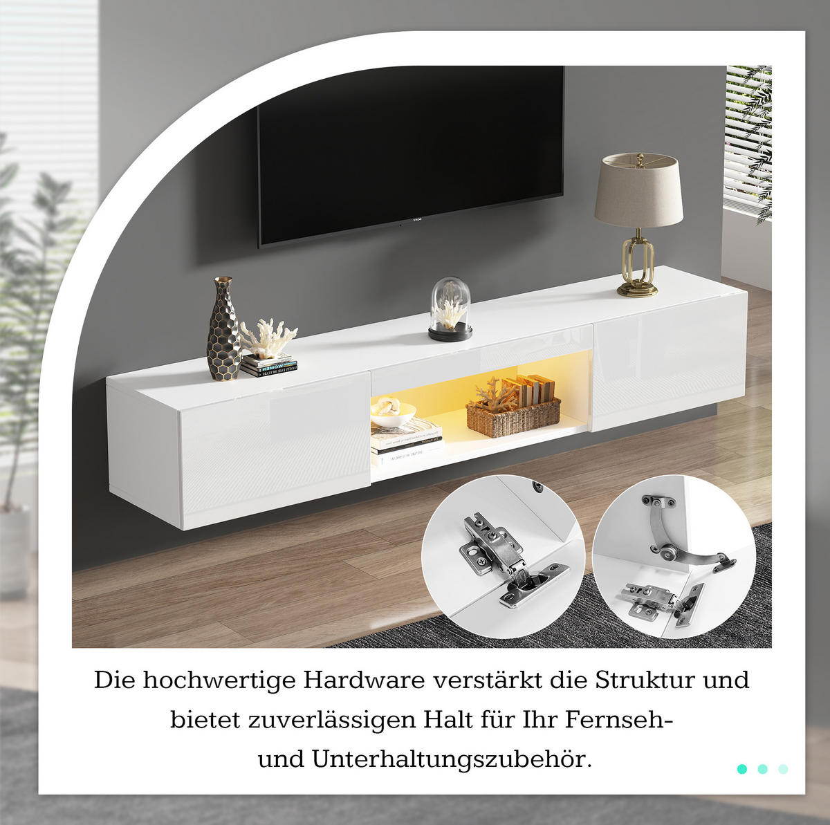 LOWBOARD 160/31/22 cm in Weiß aus Spanplatte mit LED-Beleuchtung - Weiß, Holzwerkstoff (31/22/160cm) - OKMYHOME
