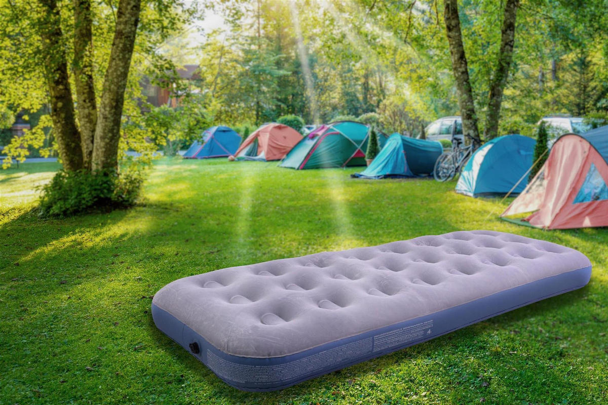 LUFTBETT Luftmatratze Camping 1 Person 191x73x22cm grau aufblasbar ohne Pumpe - Grau, Kunststoff (73/191cm) - Avenli