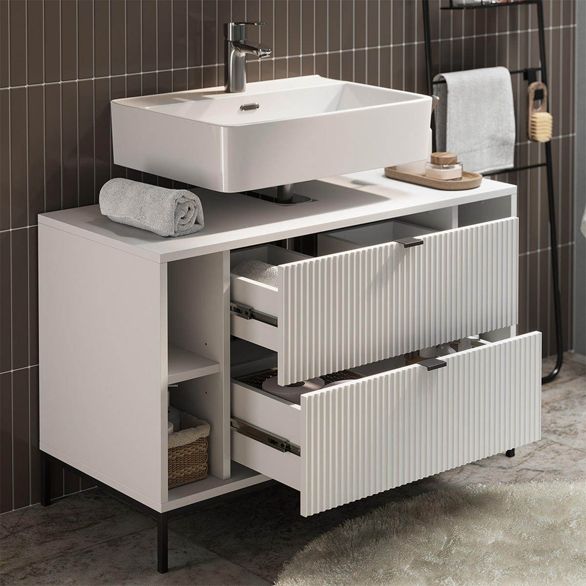 BADMÖBEL-SET Eliza Weiß 2 Teile - Weiß, Holzwerkstoff (100/63/45.1cm) - Vicco