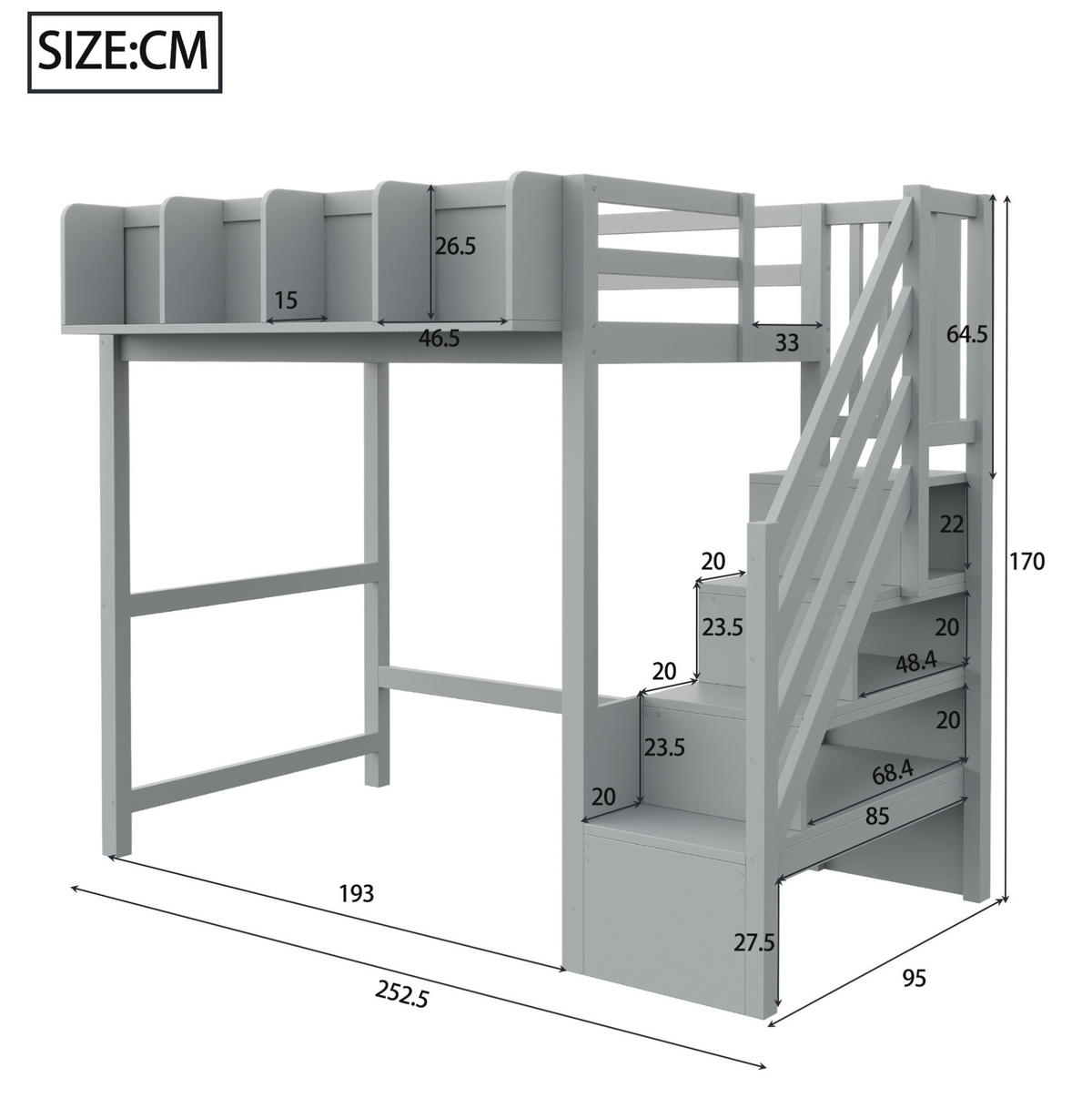 HOCHBETT 90/200 cm aus Holz mit Sicherheitsgitter und LED, Grau - Grau, Holz (90/200cm) - OKMYHOME