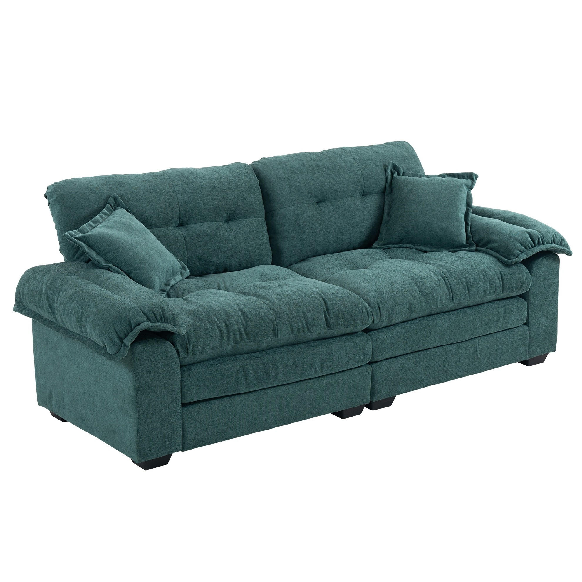 SOFA s tapeciranjem, 214/89/93 cm zelena, chenille, dvosjed s dubokim sjedištem - zelena, tekstil (90/87.6/215cm) - BEAOK