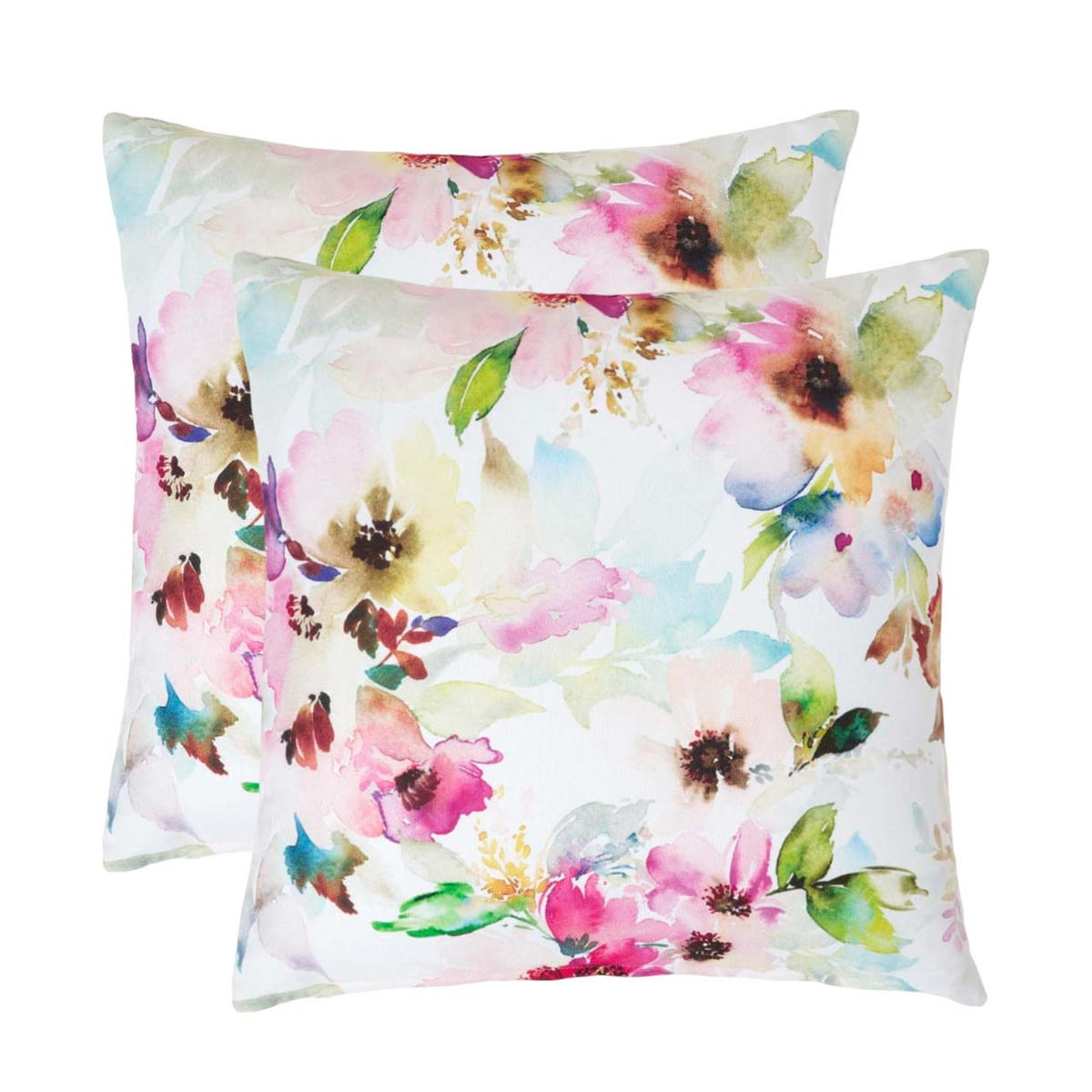 OUTDOOR-KISSEN 2er-Set 45/45 cm – Aquarell-Blumen - Multicolor, Textil (45/45cm) - Homescapes
