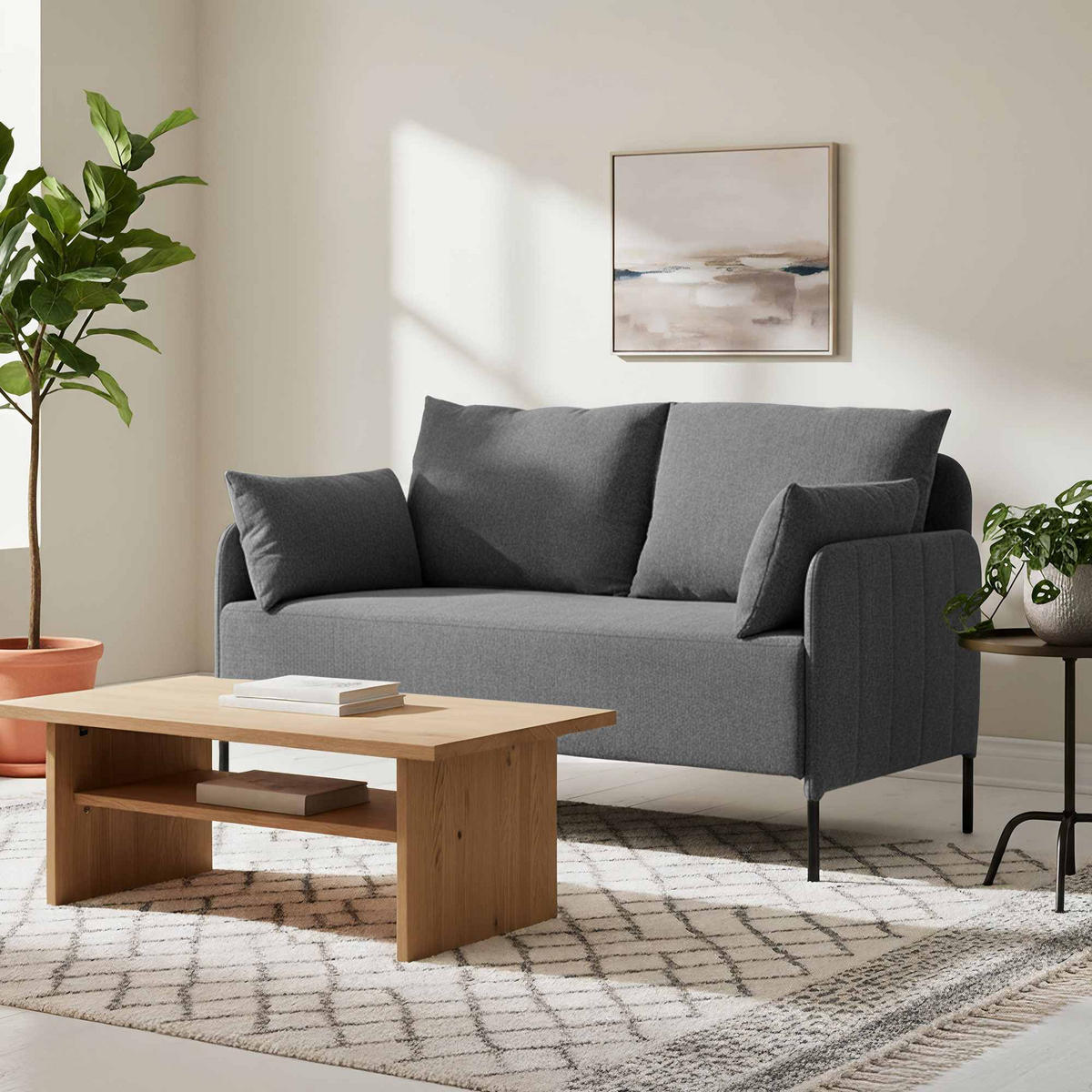 COUCH Bernd 2-Sitzer Stoff 131x79x79cm Stoff Dunkelgrau Sofa - Dunkelgrau, Kunststoff (131/79/79cm) - DELUKE