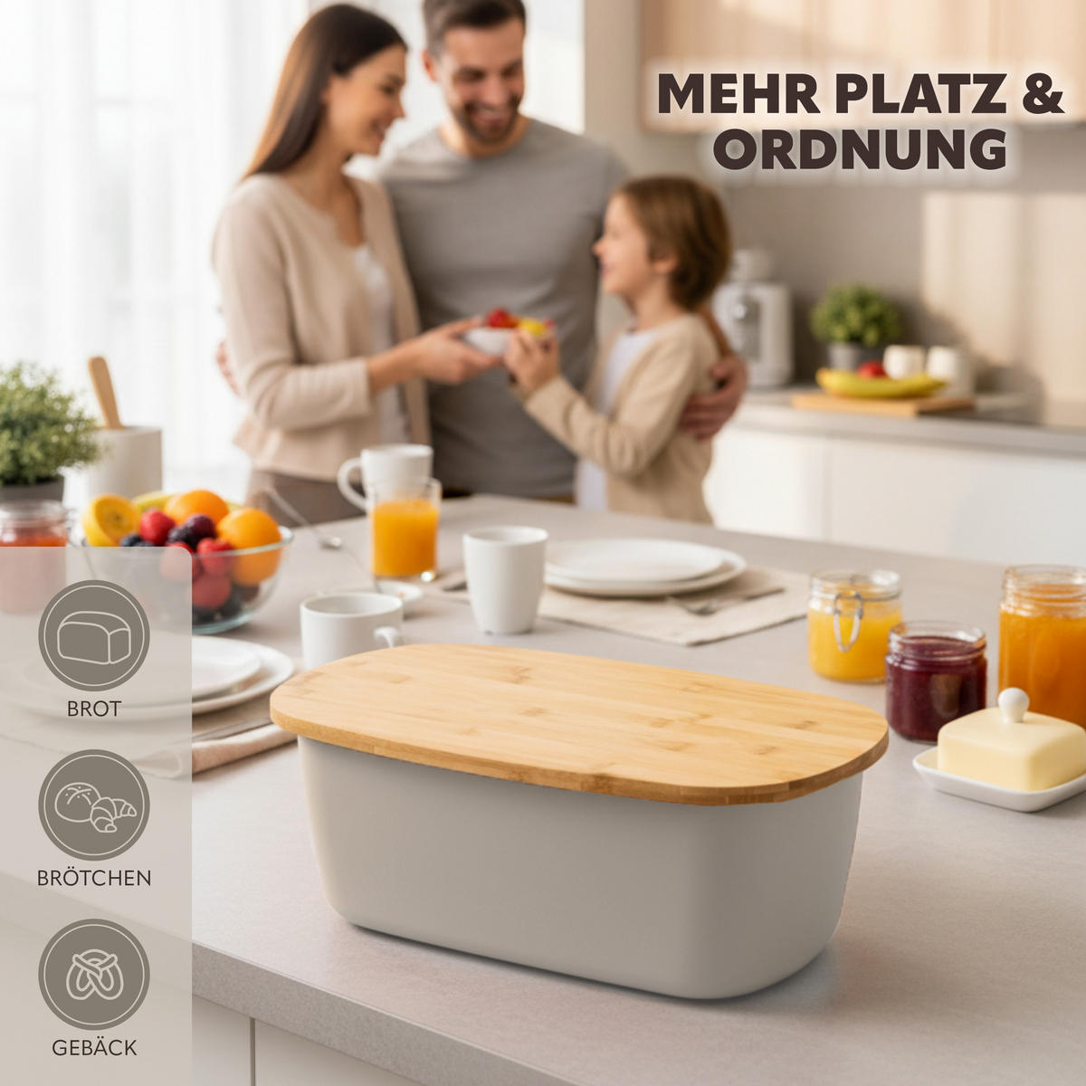 BROTKASTEN, grau - Grau, Kunststoff (22.5/13.5/37cm) - bremermann