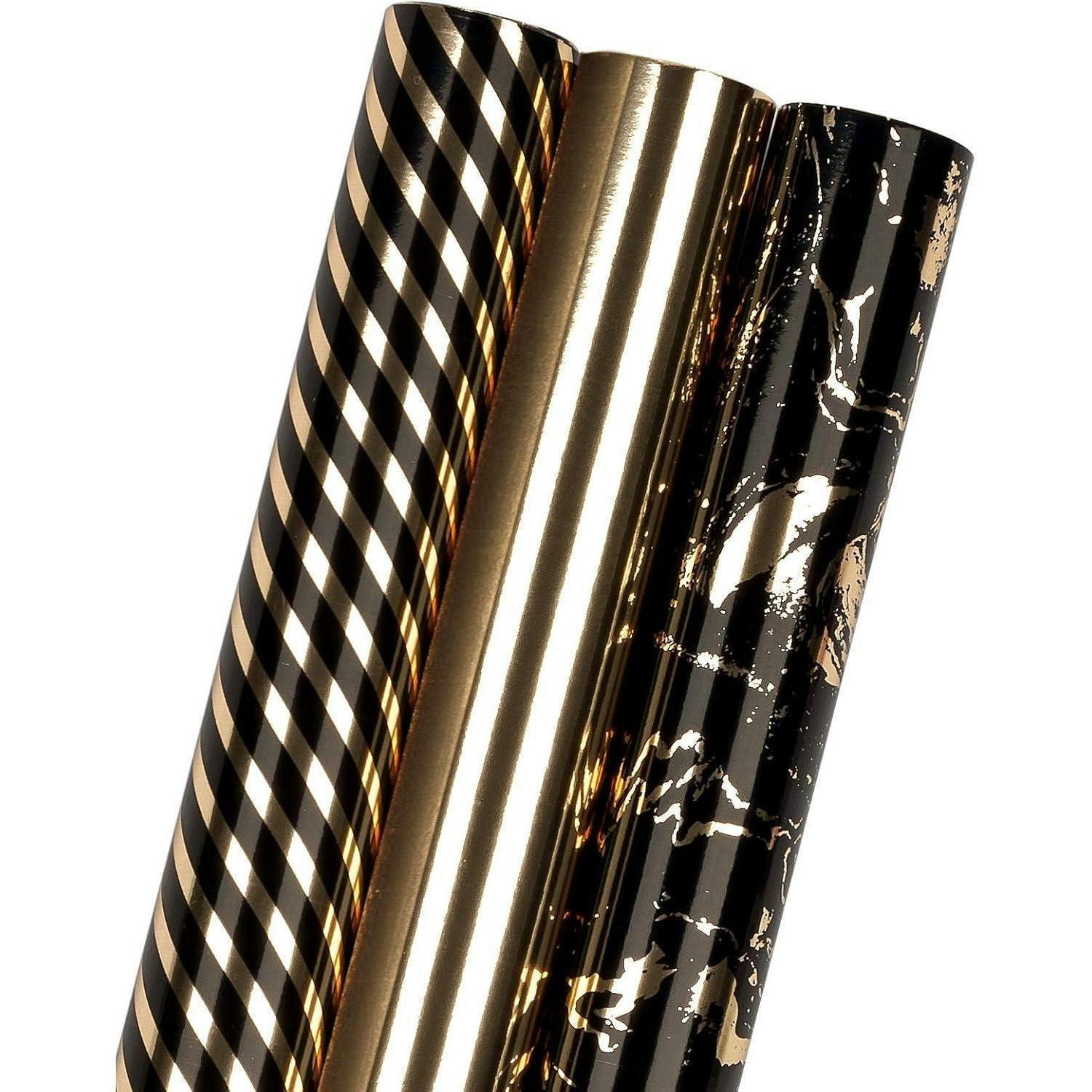 GESCHENKPAPIER 3-teiliges Set Schwarz-Gold 43,2 cm x 3,05 m - Multicolor, Papier (43/305/305cm)