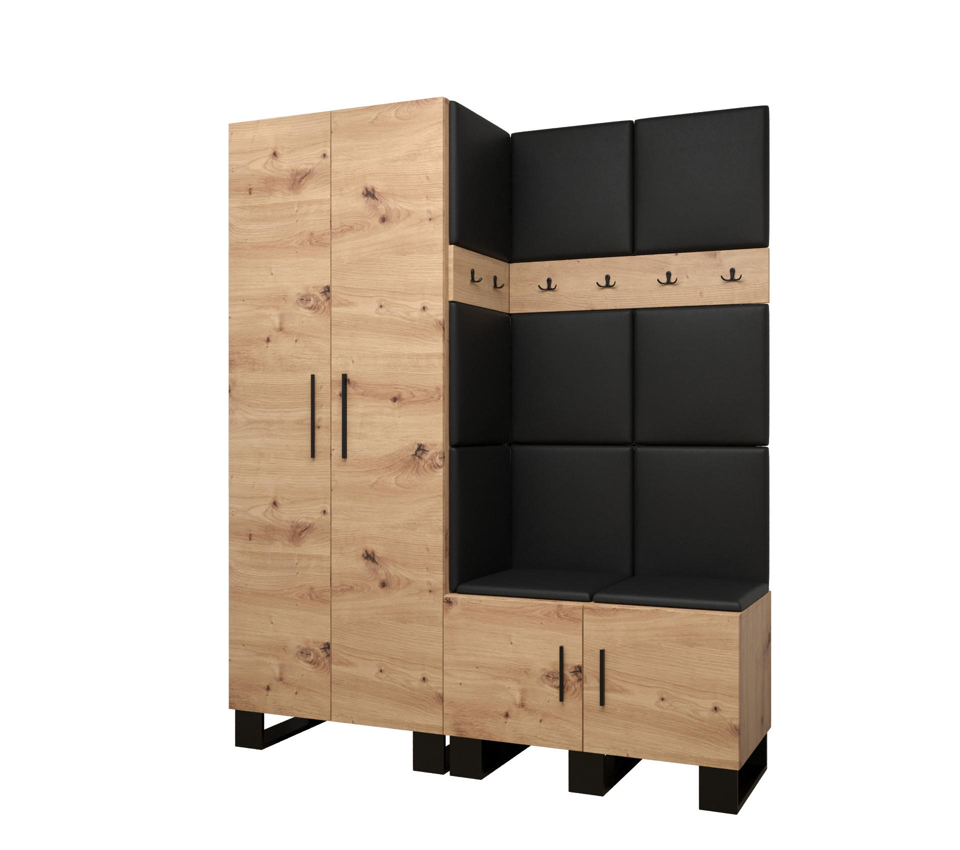 Abiks Möbel Garderoben-Set Eiche Artisan, Schwarz 158x196x45.6 cm