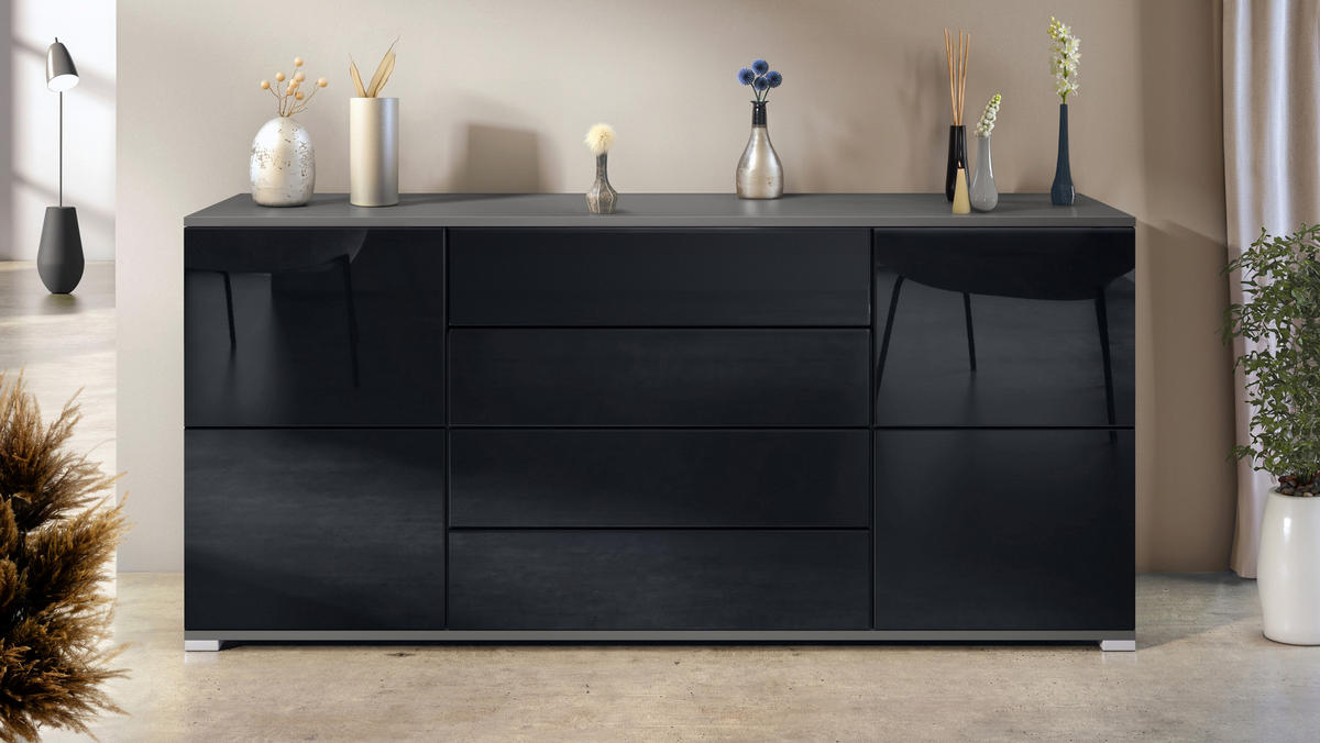 SIDEBOARD Rova Schwarz Hochglanz - Schwarz Hochglanz, Holzwerkstoff (166.5/75.5/35cm) - Vladon