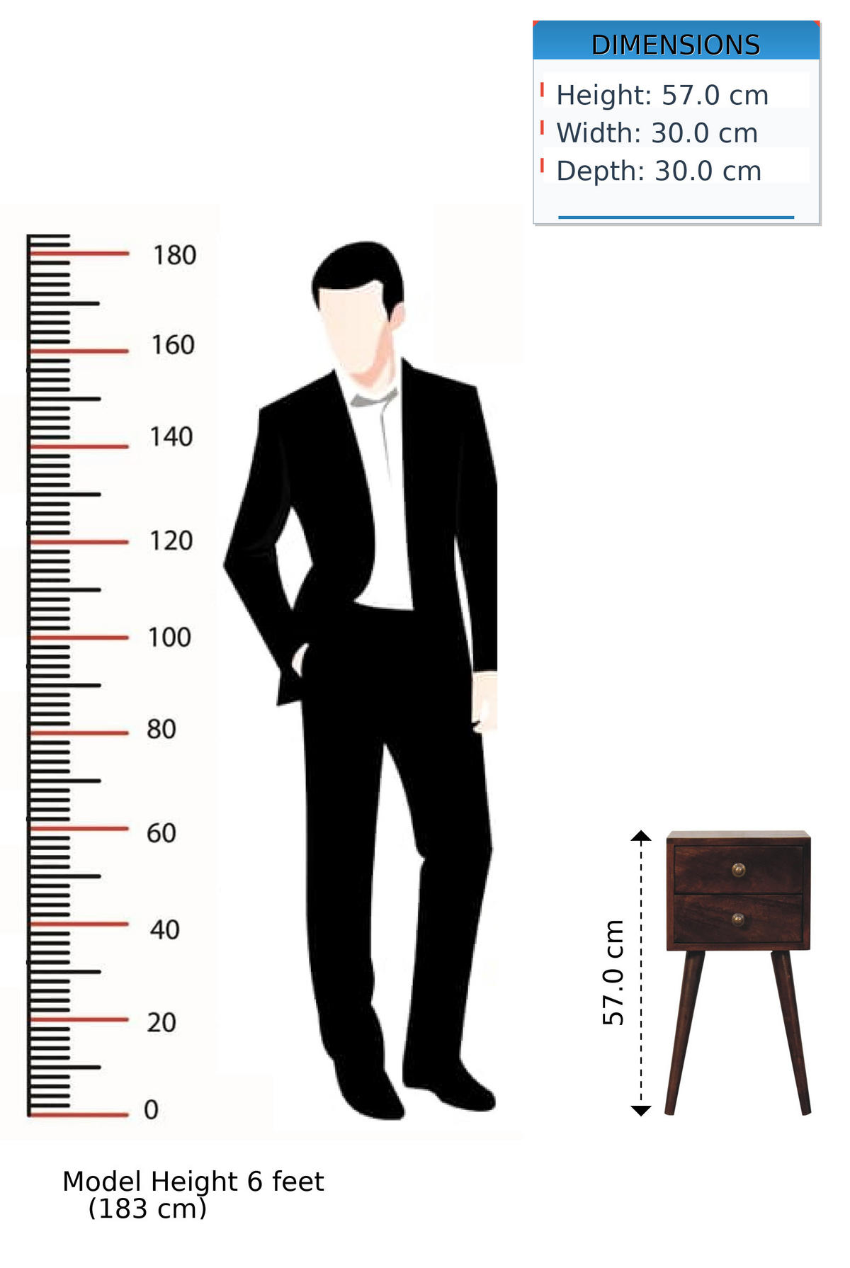 NACHTTISCH California Walnuss-Finish, 2 Schubladen, Dunkelbraun - Dunkelbraun, Holz (30/57/30cm) - Artisan Furniture