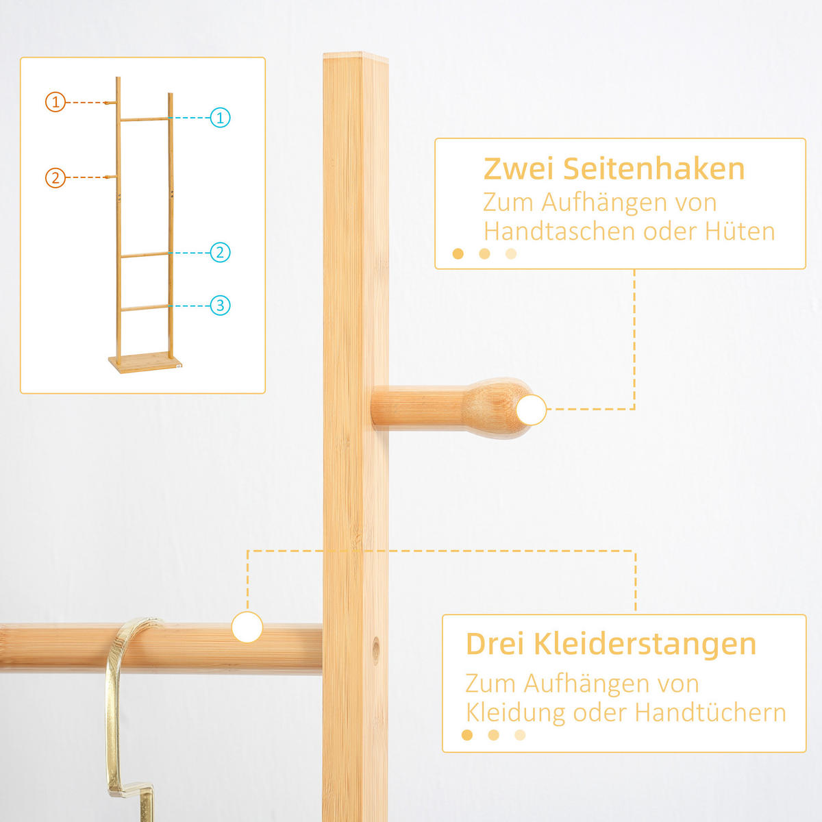 GARDEROBENSTÄNDER - Naturfarben, Holz (24/168/36cm) - HOMCOM