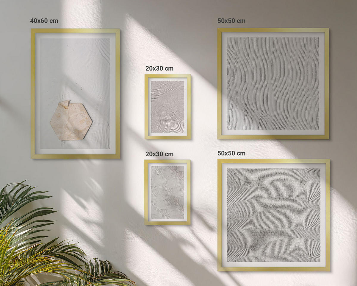BILDER SET 5er Set - 50x50 cm & 20x30 cm & 40x60 cm Goldrahmen - Leichte Boho-Sandtexturen - Goldfarben, Kunststoff (40/60cm) - TULUP