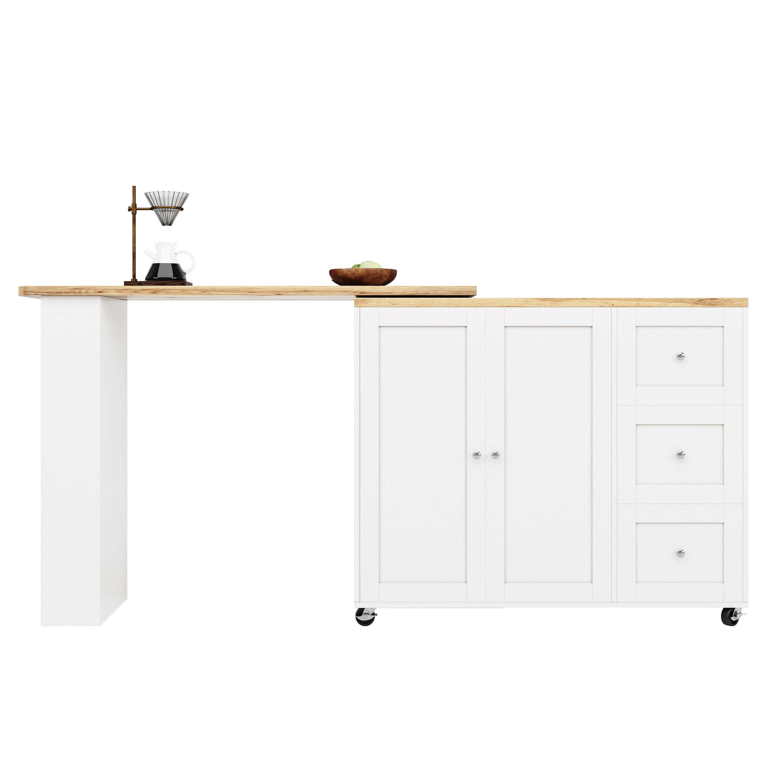 BARTISCH Weiß 135-203/39/106 cm - Weiß, Holzwerkstoff (203/106/39cm) - PANGIVO