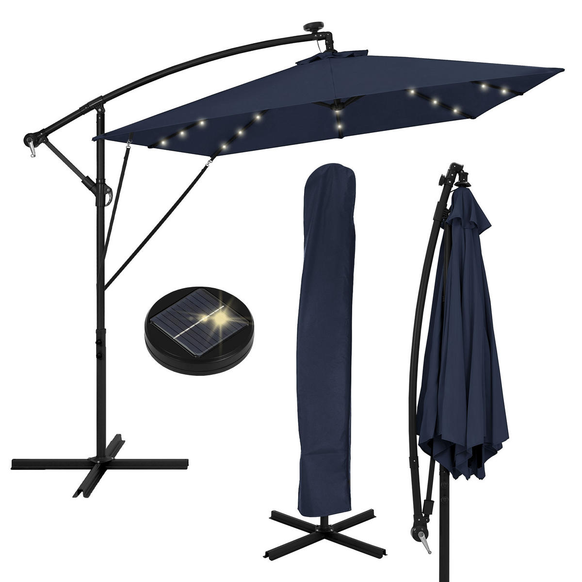 AMPELSCHIRM Ø 330 cm in Navy Blau aus Aluminium mit LED-Solar - Blau, Metall (330/330cm) - ML-DESIGN