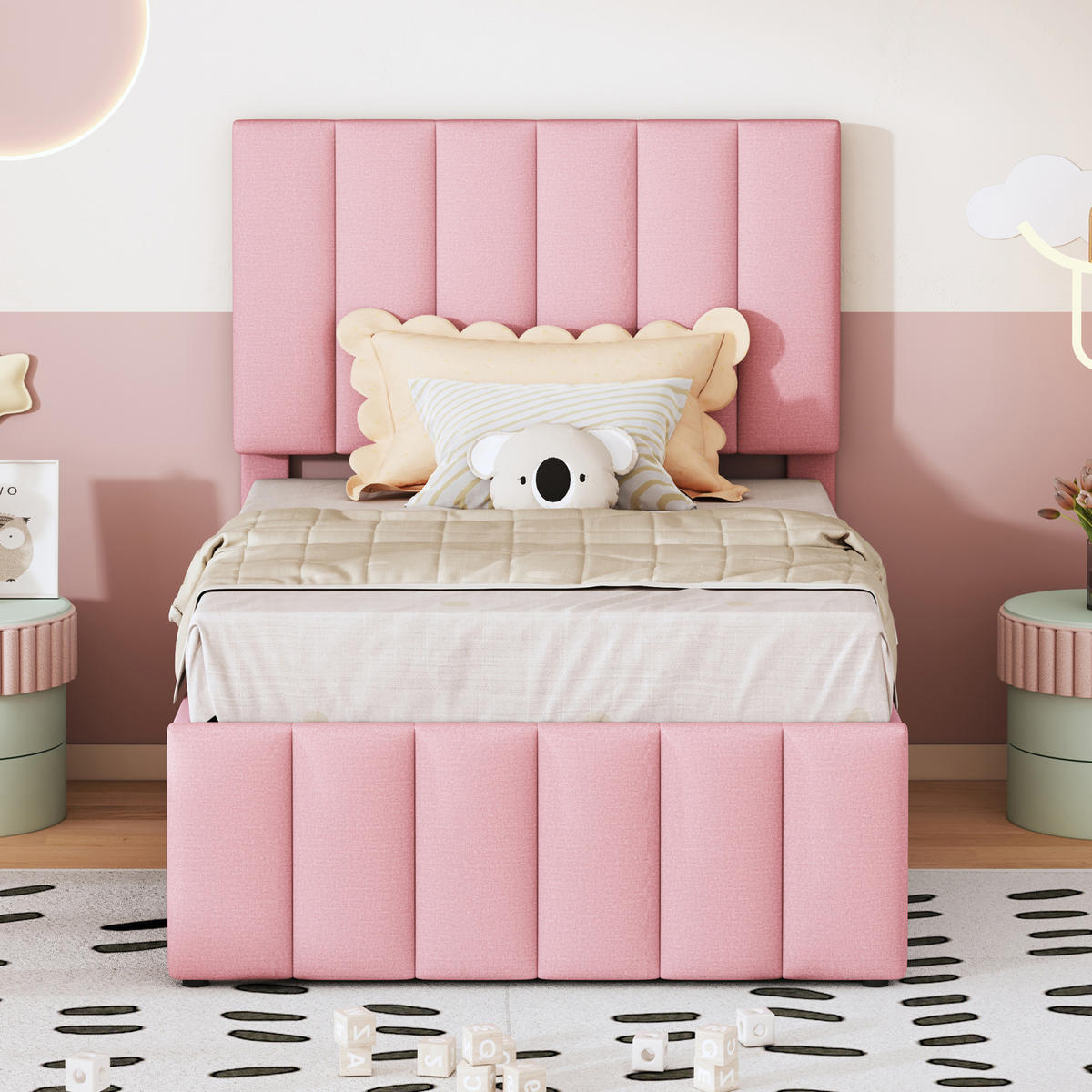 POLSTERBETT mit Ausziehbett und 3 Schubladen 90x200 cm Rosa - Pink, Holzwerkstoff (90/200cm) - Beauniv