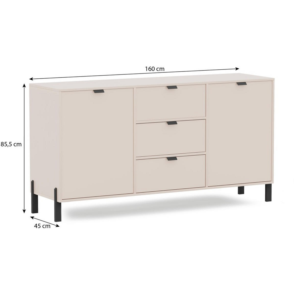 KOMMODE Cortina mit 2 Türen und 3 Schubladen, Sandbeige - Sandfarben/Schwarz, Holzwerkstoff (160/85/45cm) - Beautysofa