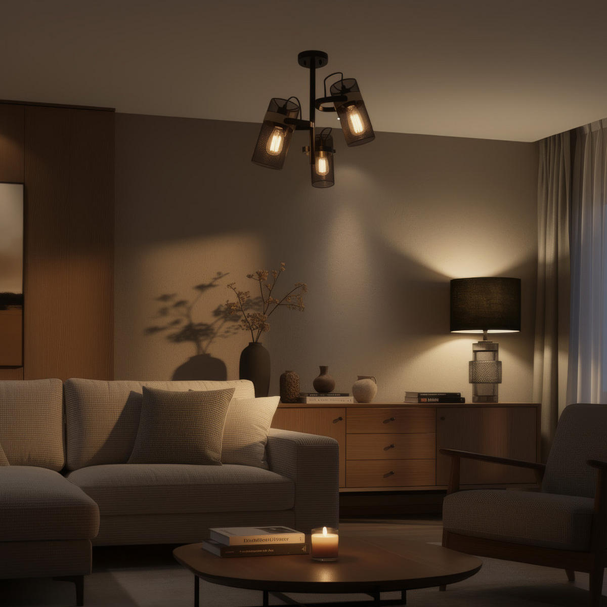 DECKENLEUCHTE LAMBA - Goldfarben/Schwarz, Metall (54.5/54.5/48cm) - Home Deluxe