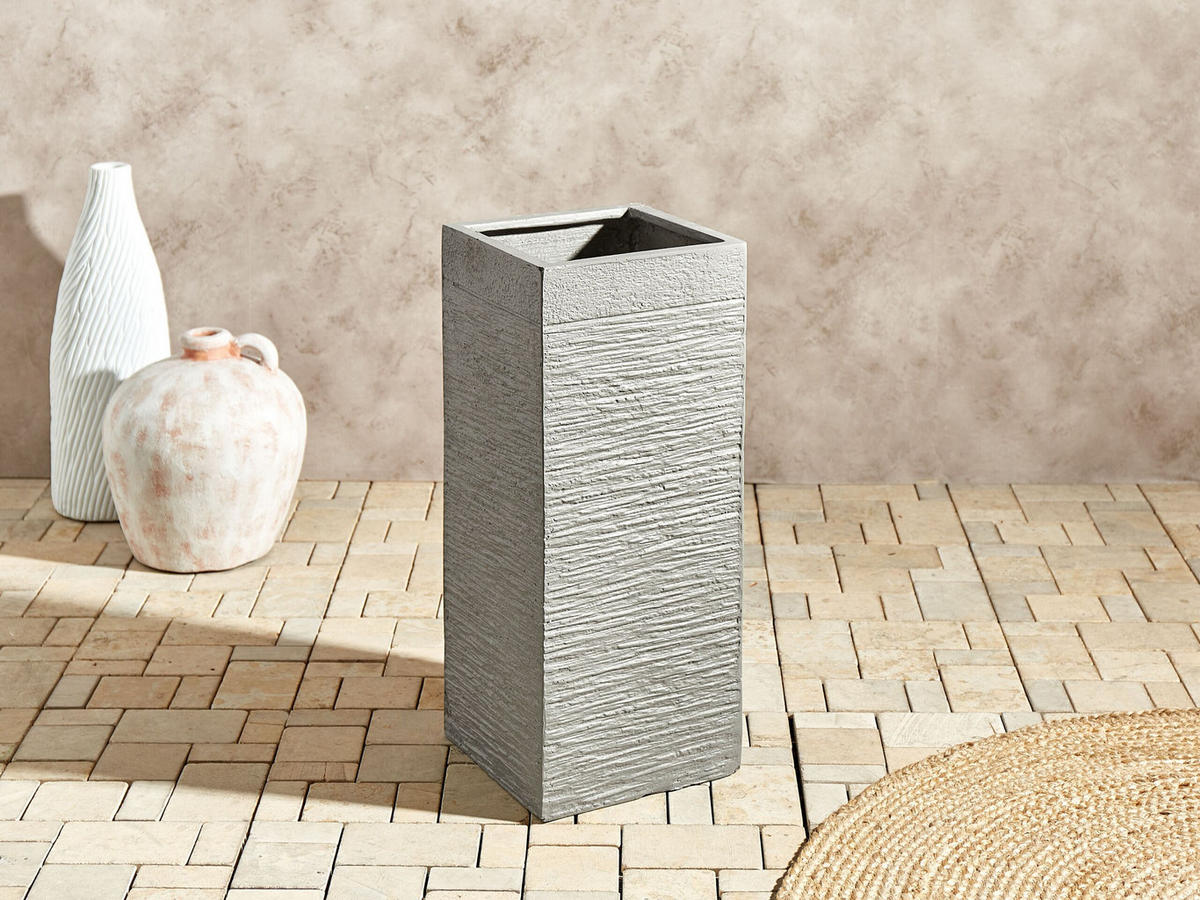 BLUMENTOPF taupe quadratisch 26/26/60 cm Dion - Beige, Naturmaterialien (60cm) - Beliani