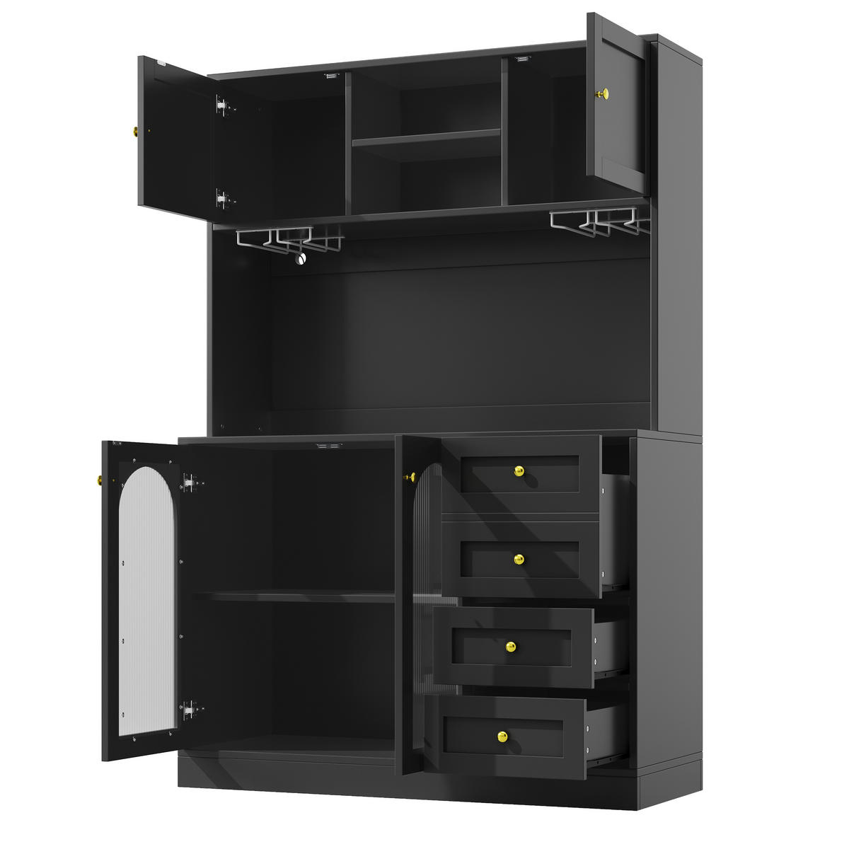 BUFFETSCHRANK Kombi Schwarz 120/40/188 cm - Schwarz, Holz (120/188/40cm) - PANGIVO