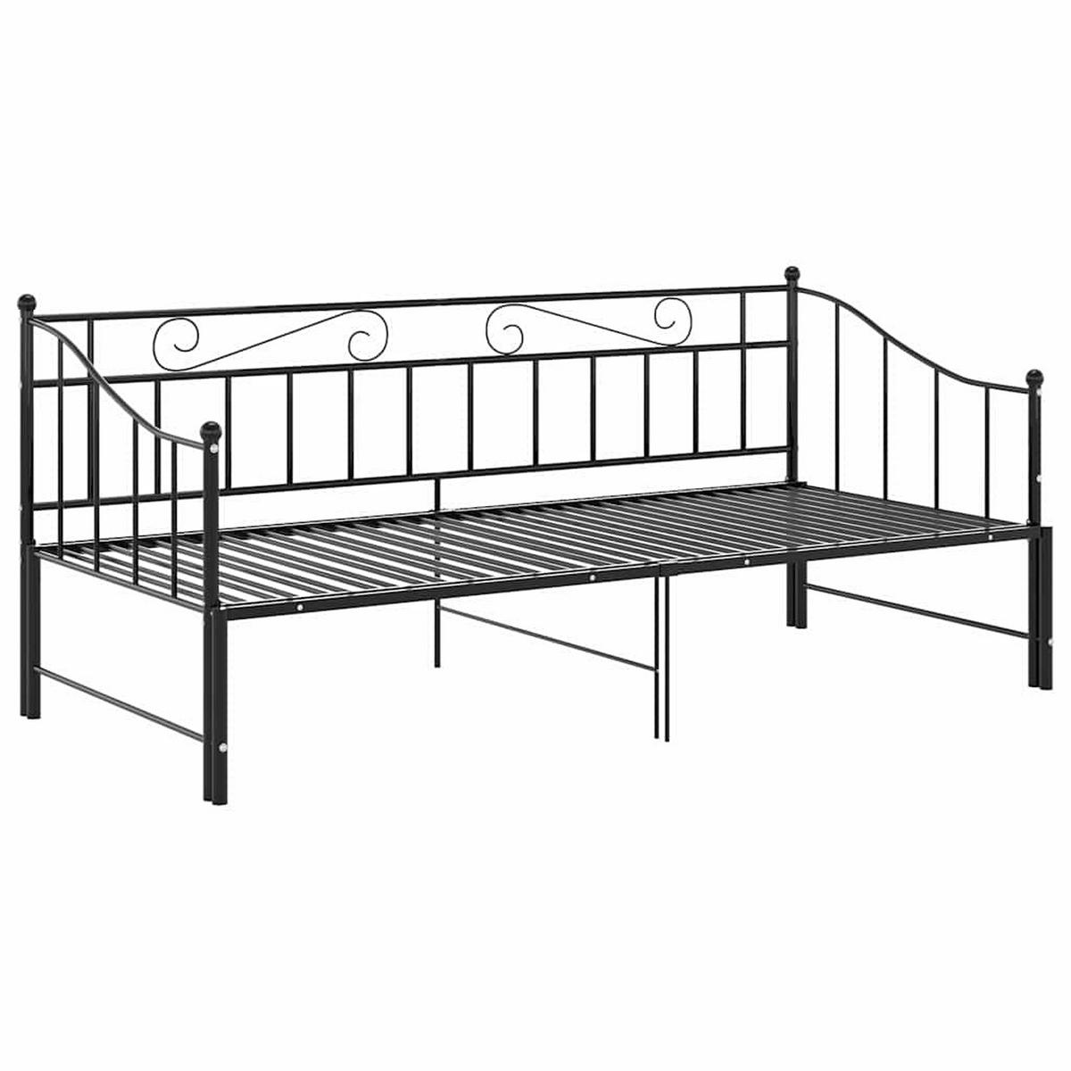 AUSZIEHSOFA Bettgestell Schwarz Metall 90/200 Cm - Schwarz, Naturmaterialien (90/200cm) - vidaXL
