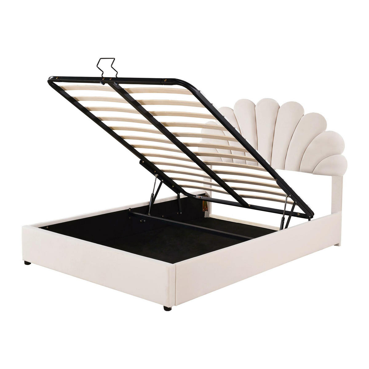 POLSTERBETT 140/200 cm beige aus Samt mit Stauraum und Lattenrost - Beige, Textil (140/200cm) - OKWISH