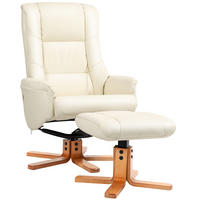 RELAXSESSEL mit Hocker, Fernsehsessel mit Liegefunktion, Wippfunktion, Schwarz - Creme/Weiß, Holz/Kunststoff (84/102/71cm) - HOMCOM