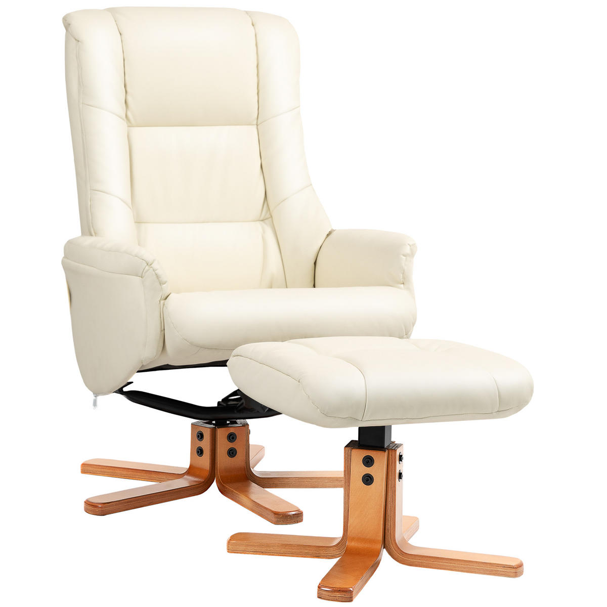 RELAXSESSEL mit Hocker, Fernsehsessel mit Liegefunktion, Wippfunktion, Schwarz - Creme/Weiß, Holz/Kunststoff (84/102/71cm) - HOMCOM