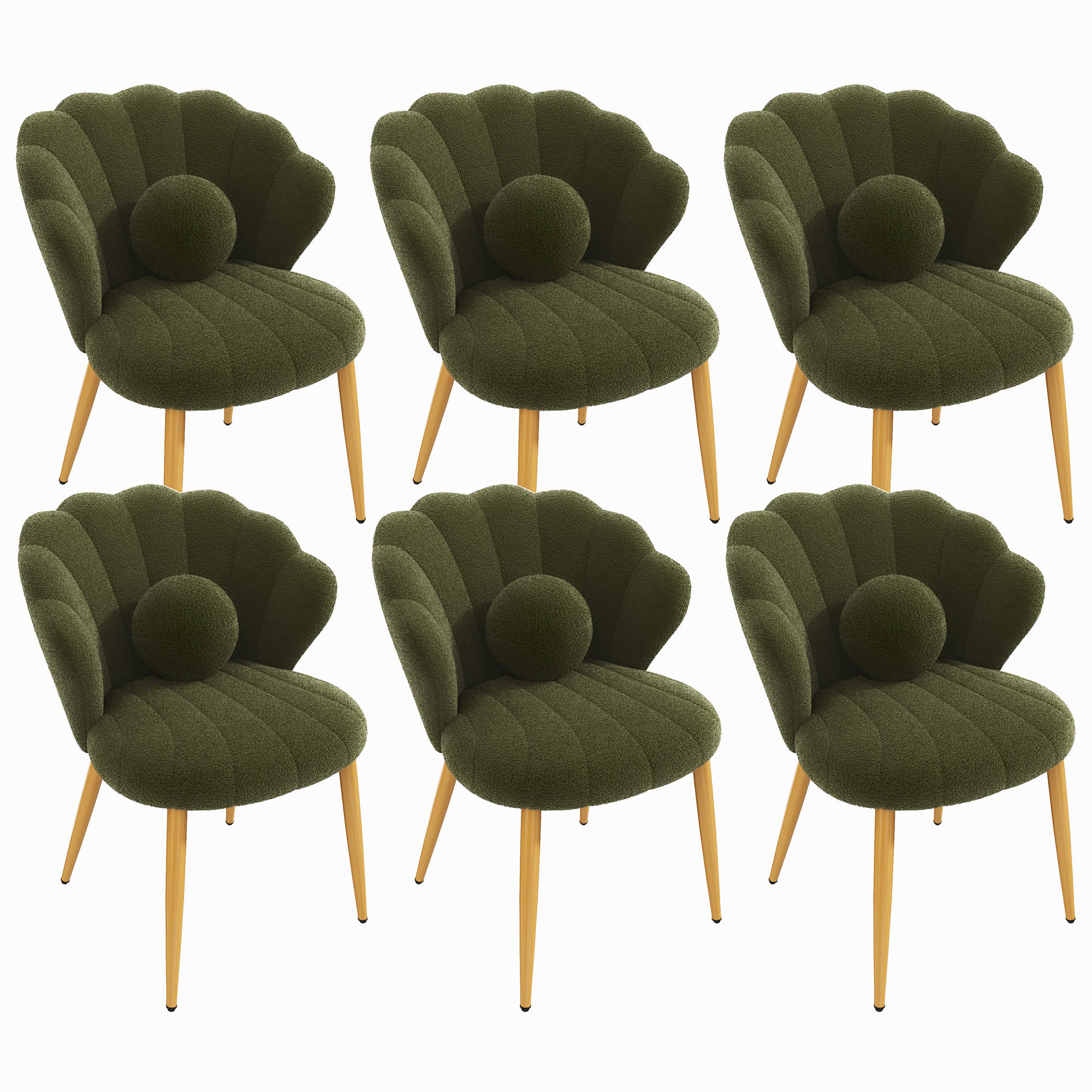 STUHL-SET 6 Stück Muschel-Design, DE-42124, Grün - Grün, Holzwerkstoff (62.5/83/60cm) - ComfortXL