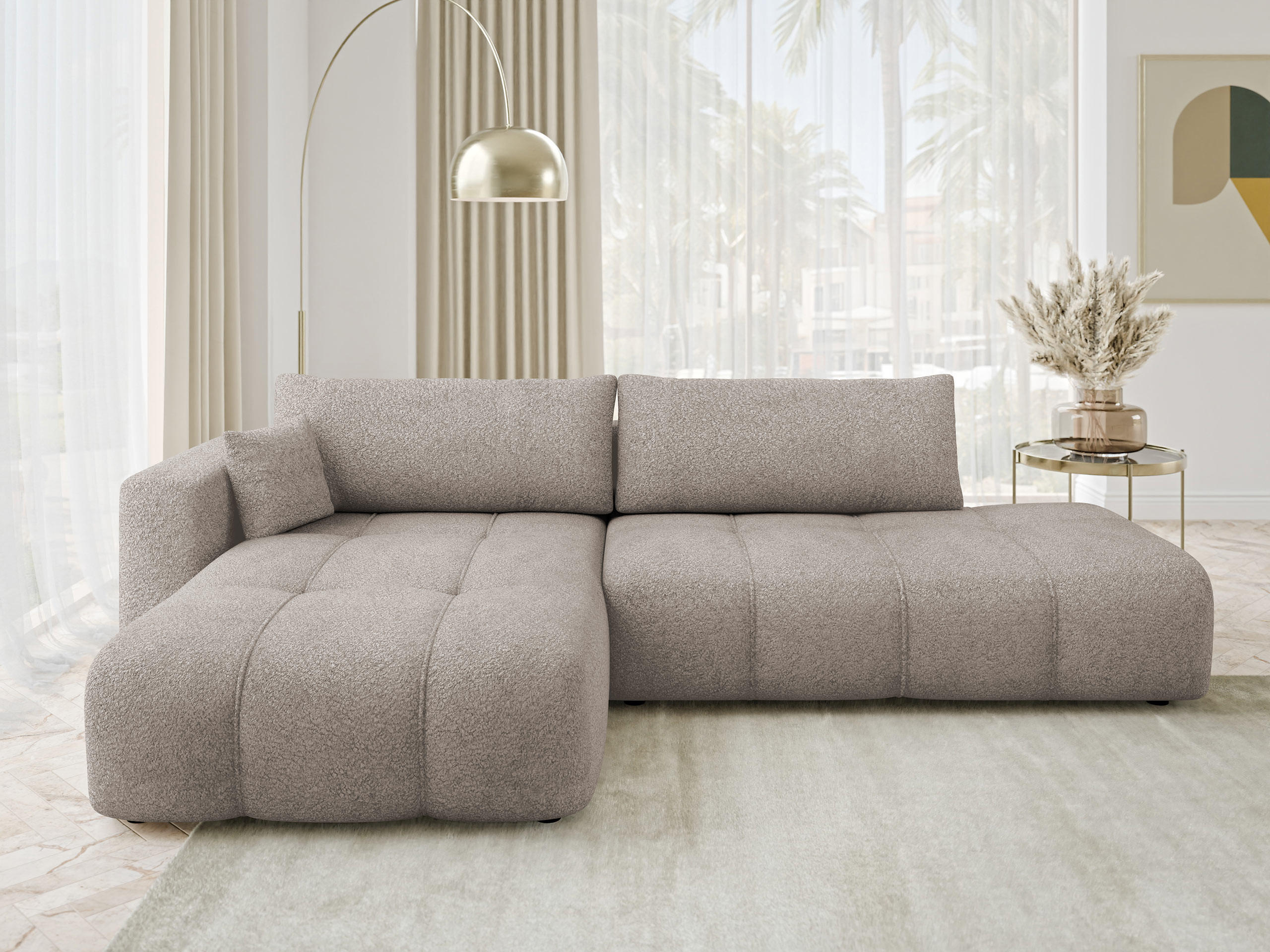 ECKSOFA Furyn O Boucle, Seite: Links - Schwarz/Braun, Holzwerkstoff/Kunststoff (262/145cm) - MIRJAN24