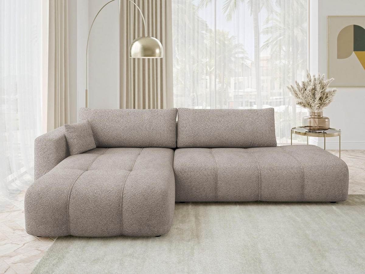 ECKSOFA Furyn O Boucle, Seite: Links - Schwarz/Braun, Holzwerkstoff/Kunststoff (262/145cm) - MIRJAN24