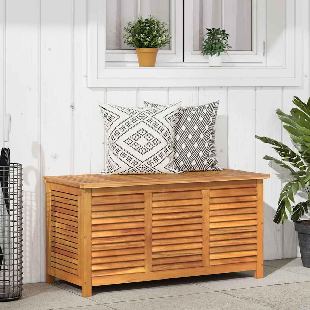 GARTENBOX mit Lüftungsschlitzen 113x50x56 cm Massivholz Akazie - Braun, Holz (113/56/50cm) - furnicato
