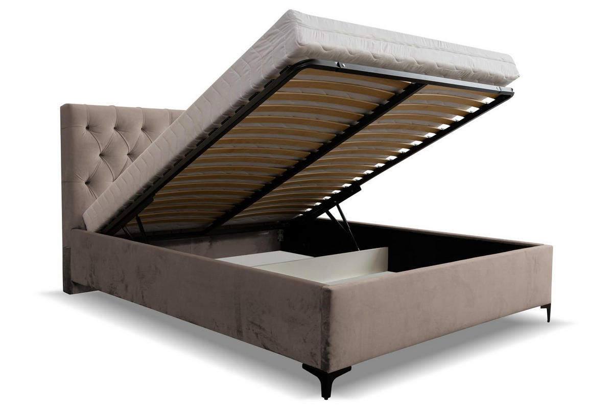 POLSTERBETT CHESTERFIELD mit Bettkasten Velour Stoff 180 x 200 cm - Braun, Holzwerkstoff (180/200cm) - VENASI MÖBEL