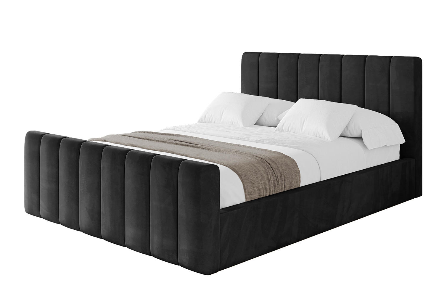 POLSTERBETT mit Bettkasten, Fußteil und Lattenrost, Boxbett mit Matratze H3/H4 - STERA-Z 140x200 Schwarz - Schwarz, Holzwerkstoff/Textil (140/200cm) - ALTDECOR