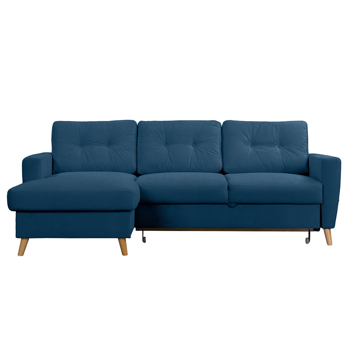 ECKSOFA mit Longchair - Blau/Braun, Holz/Textil (223/148cm) - home24