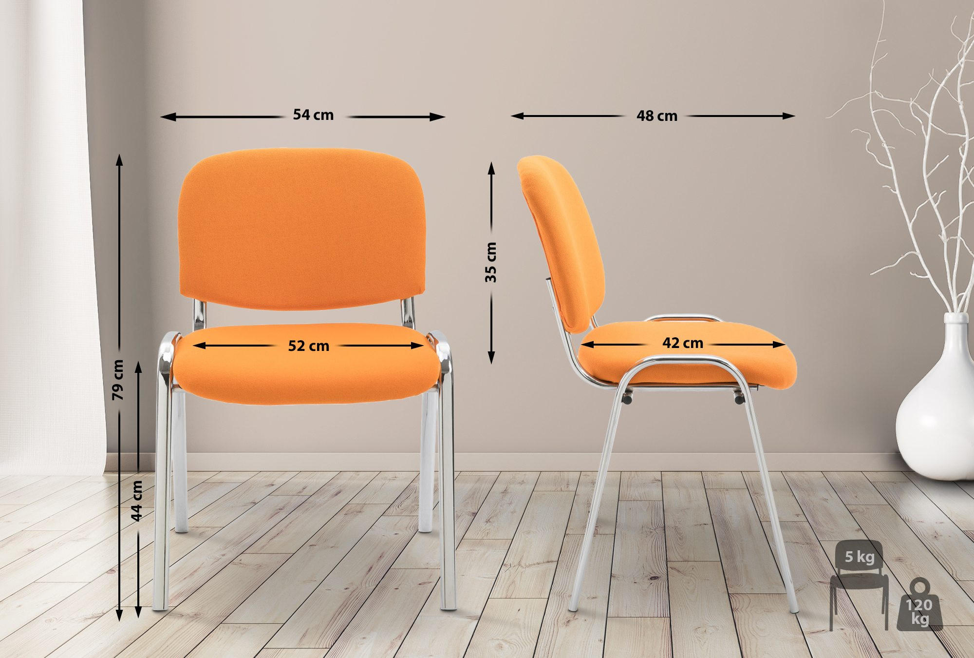 BESUCHERSTUHL Stoff orange - Chromfarben/Orange, Textil/Metall (54/79/48cm) - CLP