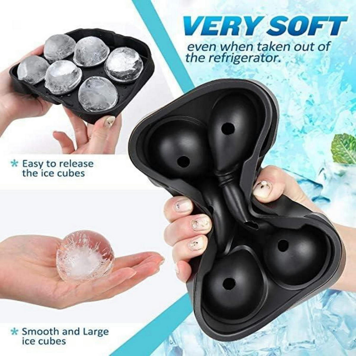 EISWÜRFELFORM 2-teiliges Set Silikon Schwarz 6 Kugeln - Schwarz, Kunststoff (12/4.8/18cm)