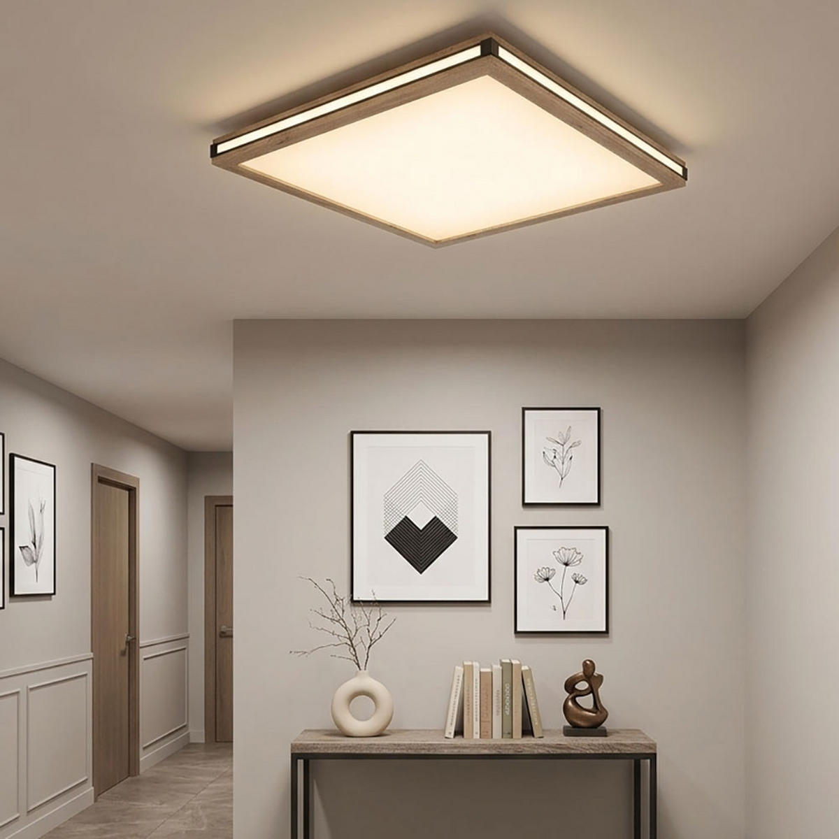LED DECKENLEUCHTE CARLA Metall Weiß Holzoptik 3 Lichtmodi - Weiß, Metall (60/60/7.5cm) - Globo Lighting