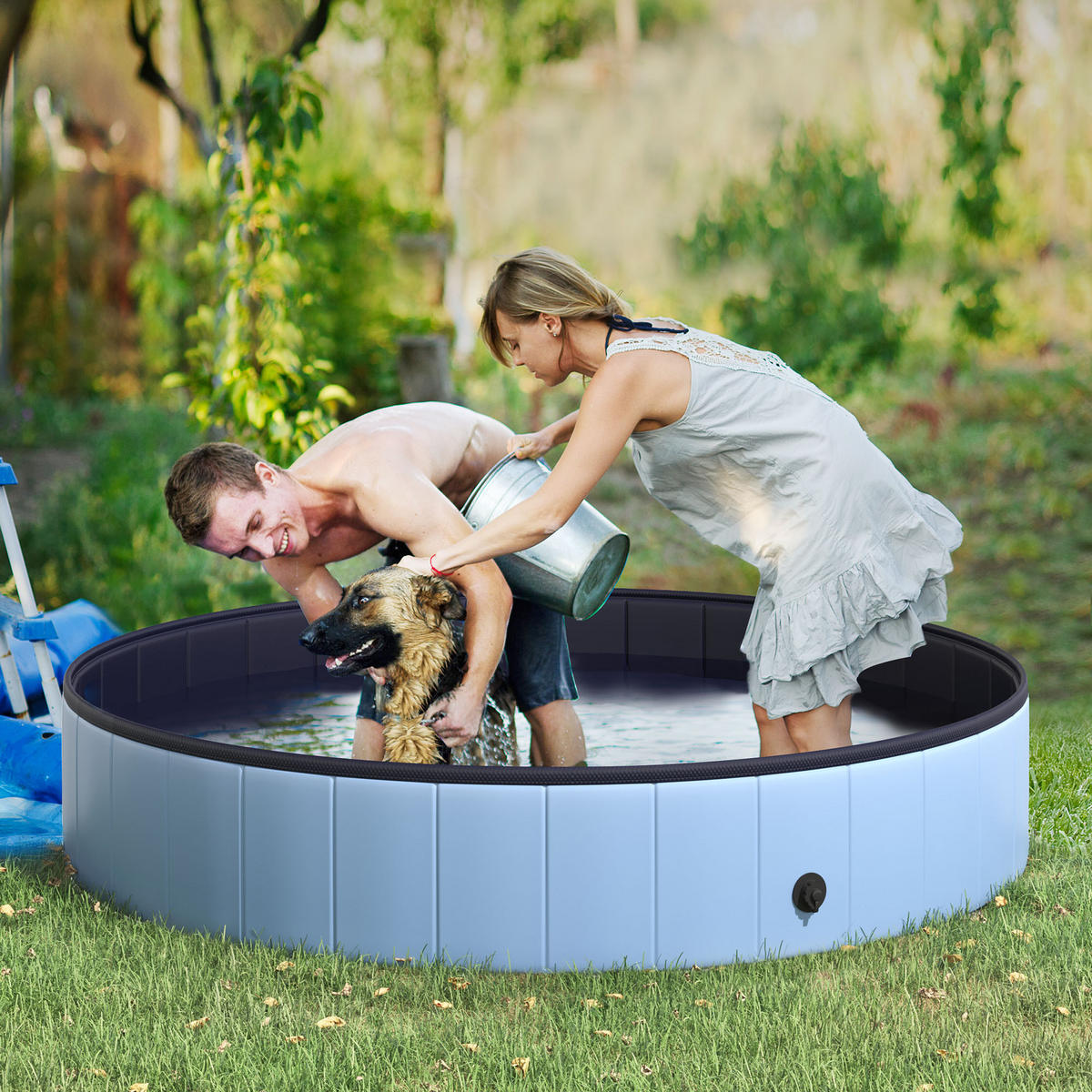 POOL DE-18959 klappbar, Ø160 cm, rutschfest Blau - Blau, Kunststoff (160/30/160cm) - ComfortXL