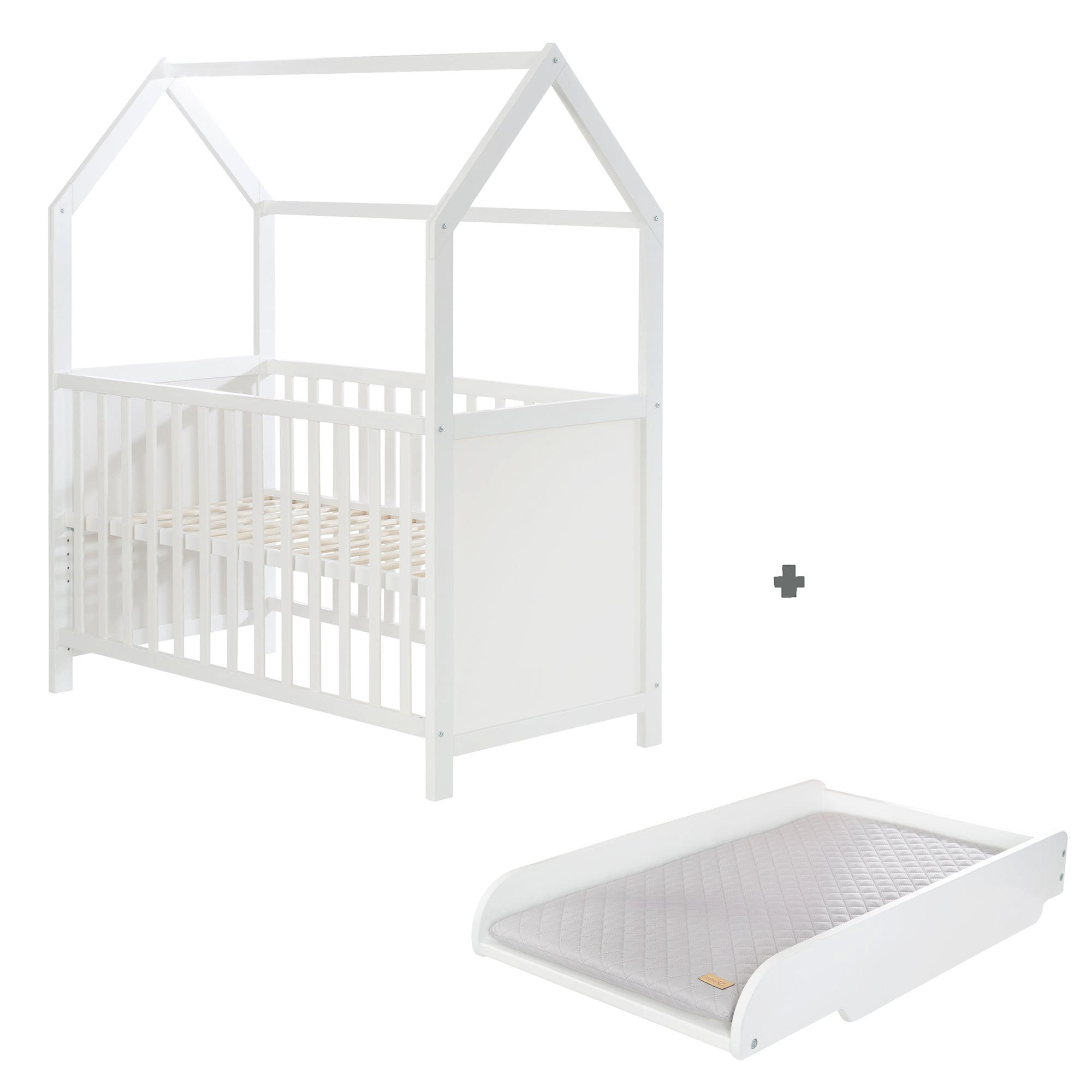 HAUSBETT 60 x 120 cm inkl. Wickelplatte - Weiß, Holzwerkstoff (60/120cm) - Roba