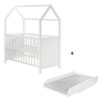HAUSBETT 60 x 120 cm inkl. Wickelplatte - Weiß, Holzwerkstoff (60/120cm) - Roba