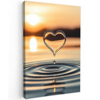 LEINWANDBILD - Herz - Wasser - Sonnenuntergang - Natur - Zen - 20x30 - Bilder - Bernsteinfarben, Textil (20/30cm) - MuchoWow