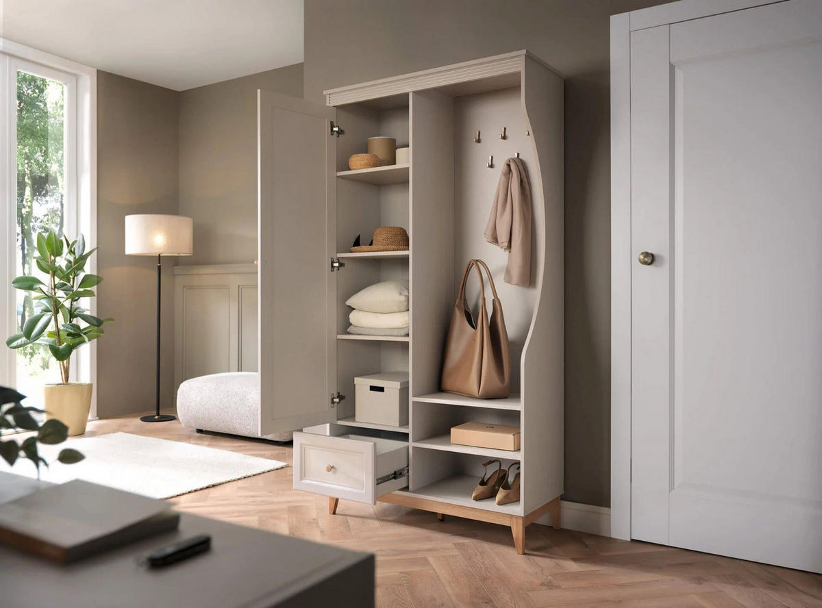 GARDEROBE Windsor Kaschmir, Eintürige mit Schublade und Spiegel - Kaschmir, Holzwerkstoff (100/193/41cm) - Bettso