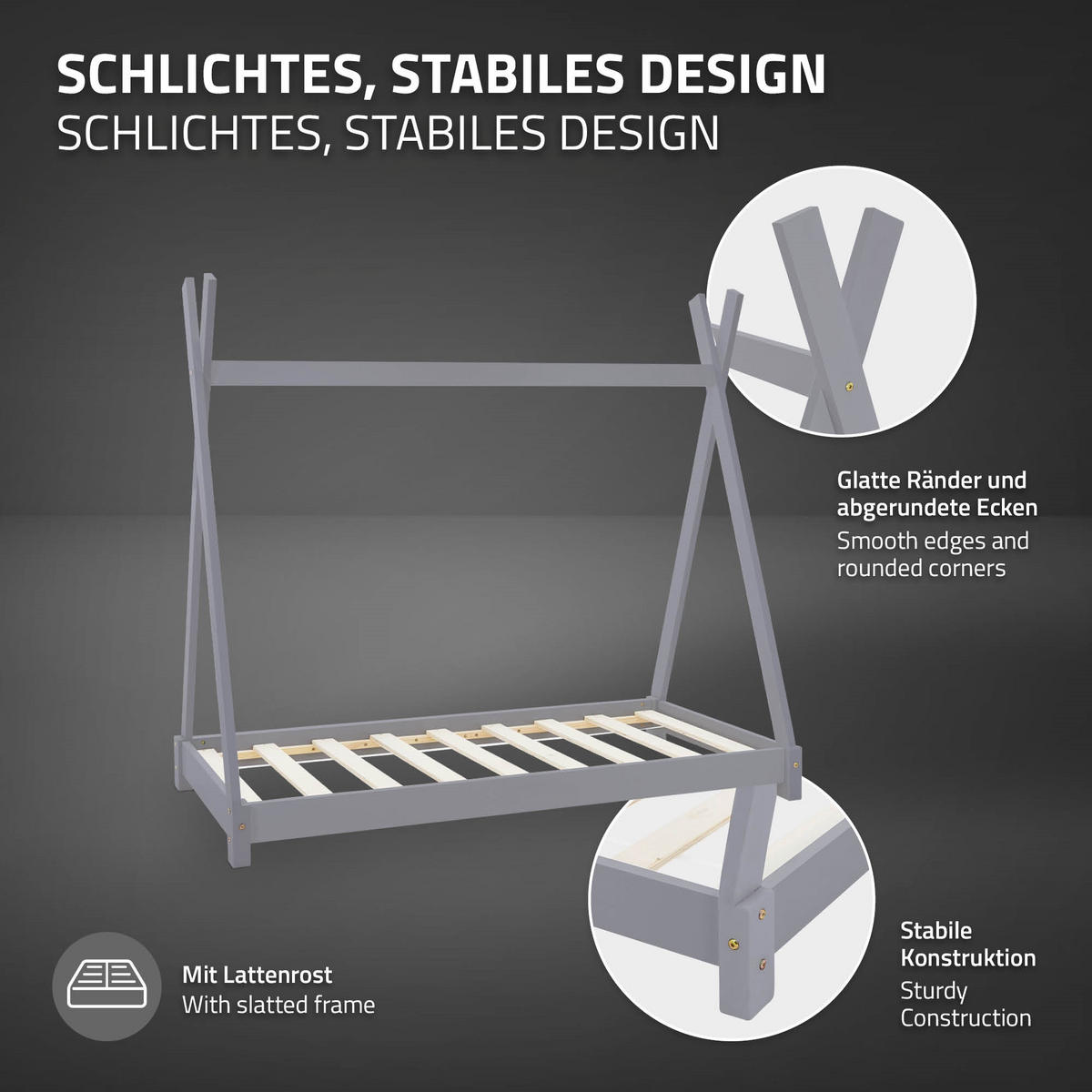KINDERBETT Tipi 80x160 cm Hellgrau - Hellgrau, Holz (80/160cm) - ML-DESIGN