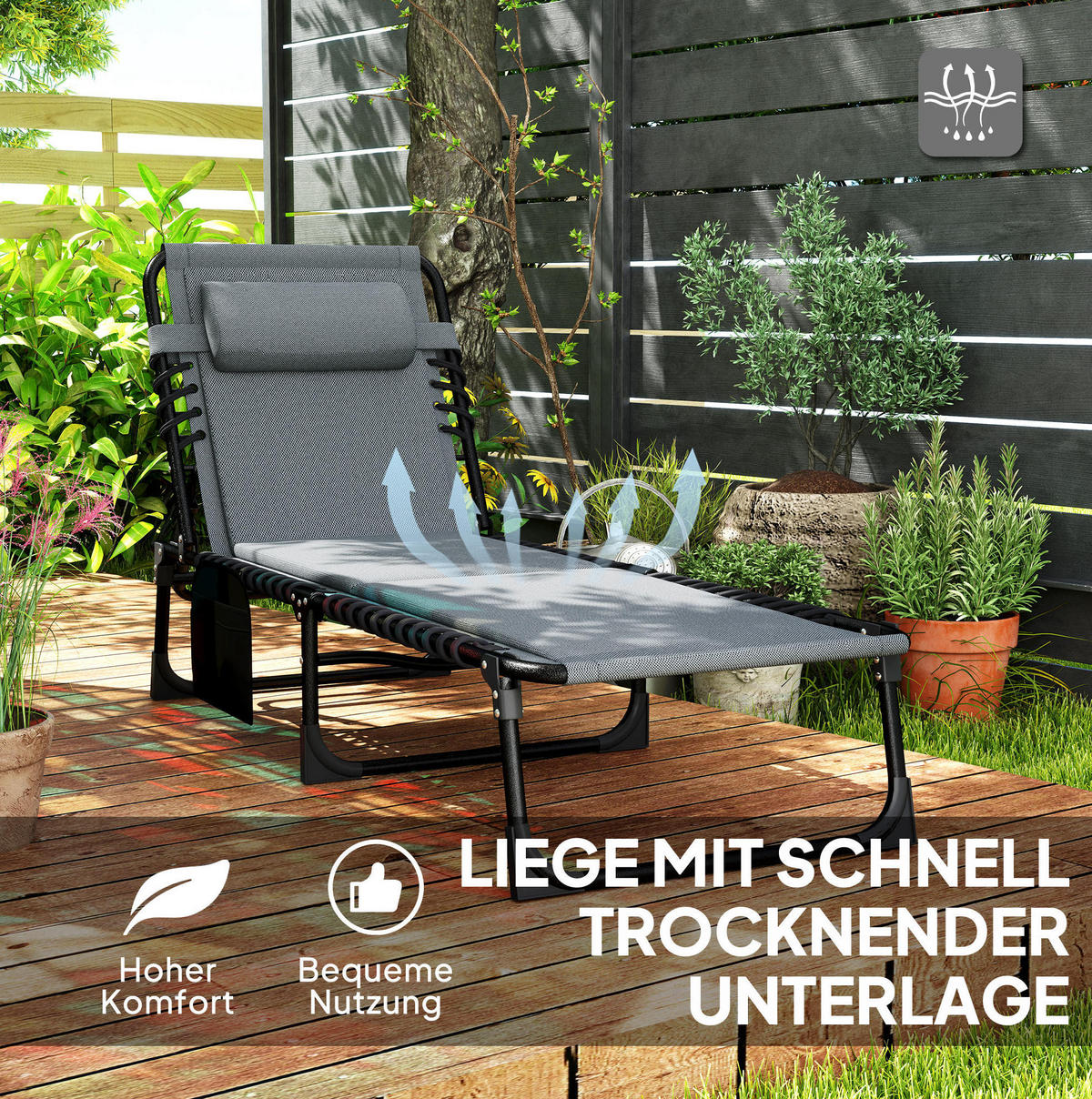 SONNENLIEGE aus Polyester 68x189x36 cm in Dunkelgrau mit 5-fach verstellbarer Rückenlehne - Dunkelgrau, Textil (68/36/189cm) - Modfu