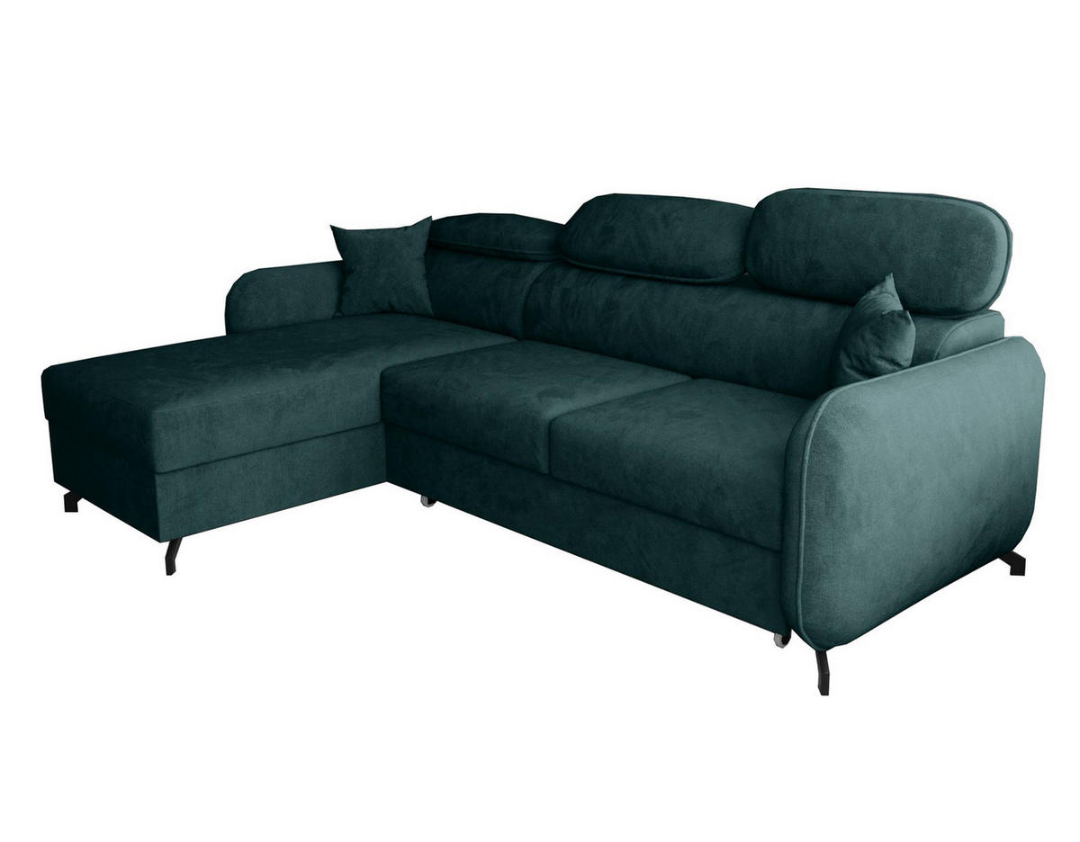 ECKSOFA L Form Ribella 5 Türkis 265/180/100 cm Links mit Schlaffunktion - Türkis/Schwarz, Textil/Metall (180/265cm) - AX Living